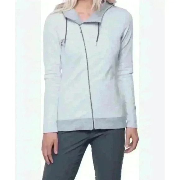 Kuhl Arva Hoodie Jacket Womens XS Lt Gray Jacquard Cotton Asymmetrical Full Zip - Picture 1 of 11